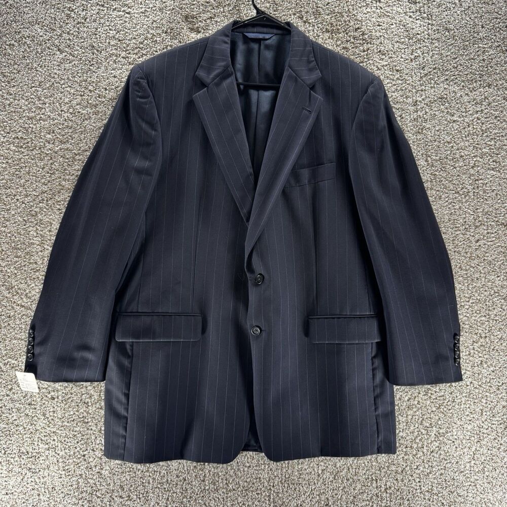 Burberry Blazer Mens 44 Long Blue Pin Stripes 100% Wool Sports Coat Business USA